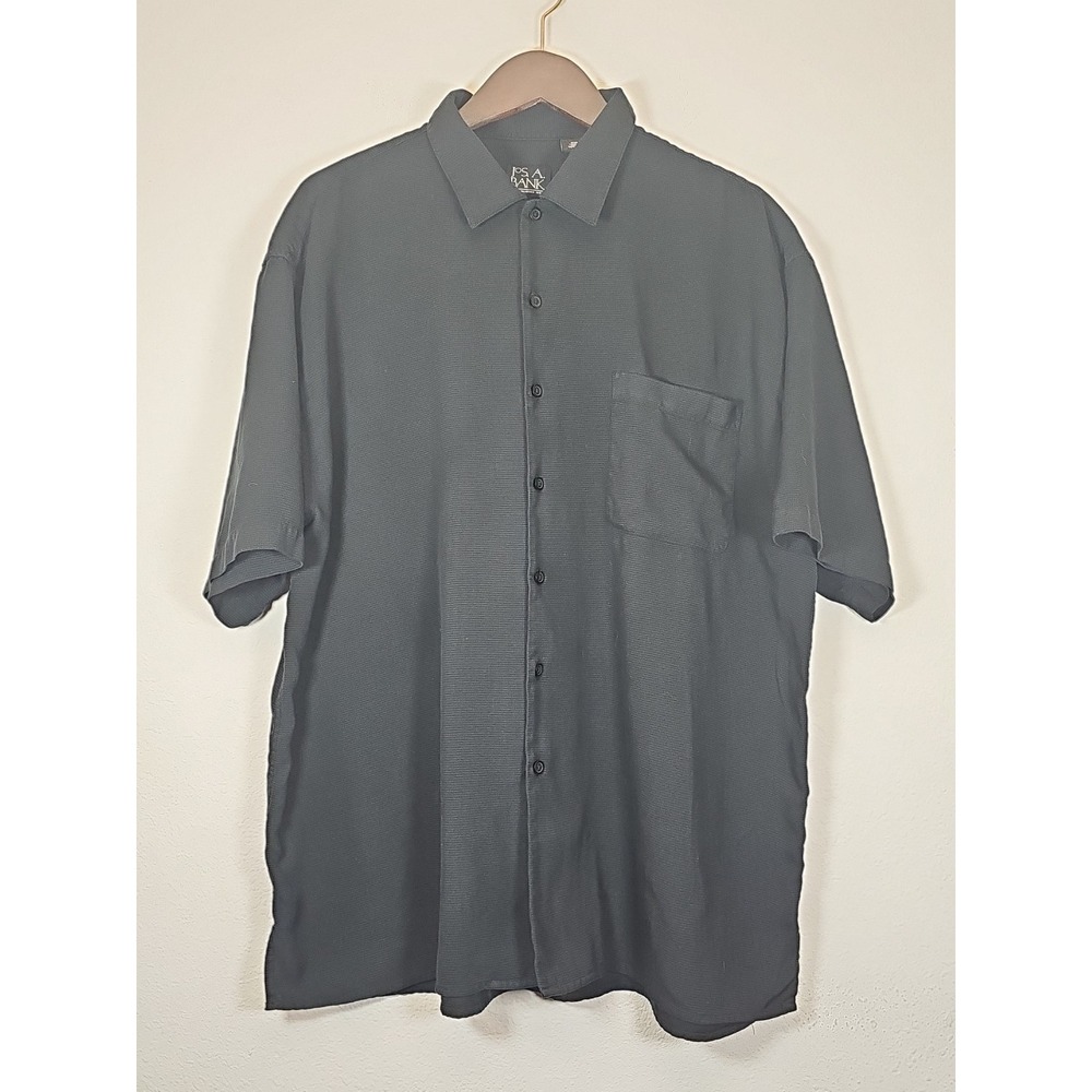 Jos A Bank Shirt‎ Men's XXL 100% Silk Short Sleeve Button Up Shirt Black